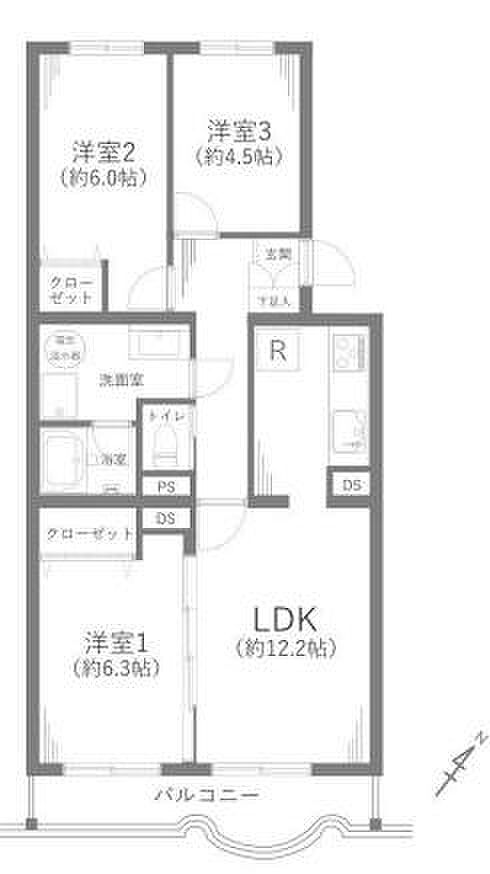 永田台ハイツ(3LDK) 2階の間取り