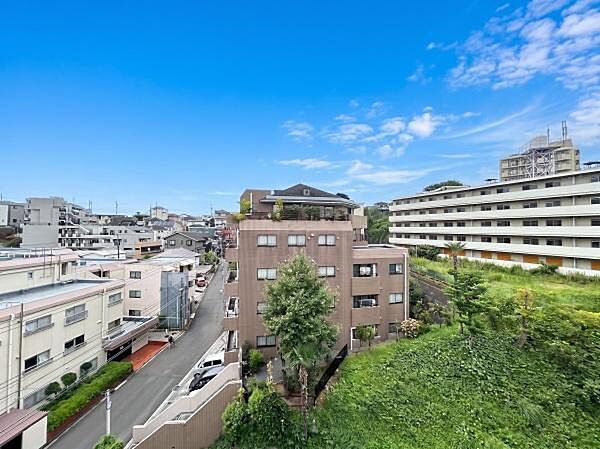 バルコニーからの眺望～青々とした緑や広大な空が広がり、日々の暮らしに心地よい癒やしとゆとりをもたらします。視界が抜けているため圧迫感がなく、プライベートな時間もリラックスしてお過ごしいただけます。