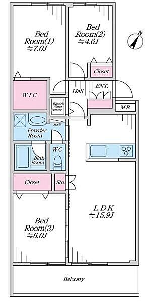 新規内装リノベーション物件（令和8年8月）。洗面室や浴室、トイレなどの水廻りがまとまり、毎日の家事効率を高めるスムーズな動線を実現しています。
