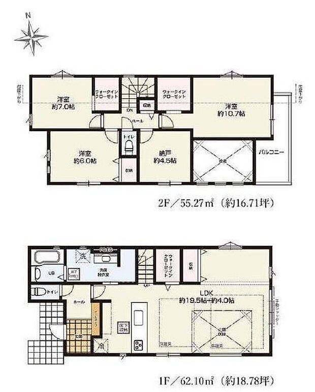 2階には約10.7帖の大型主寝室をはじめ、各居室に十分な広さを確保。さらに、2階の2ケ所にウォークインクローゼットを備え、衣類や荷物をすっきりと美しく収納できます。