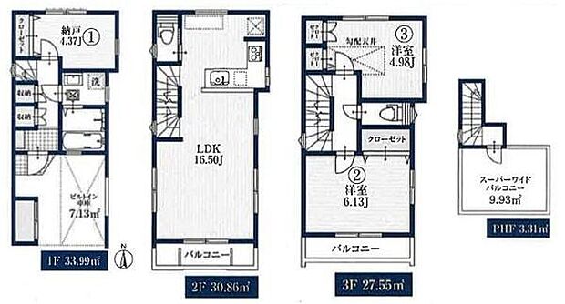 開放感あふれる16.50帖のLDK。ご家族みんながゆったりくつろげる広さを確保し、バルコニーと一体感のある明るい空間を演出します。日当たり、眺望良好なルーフバルコニー付きです。