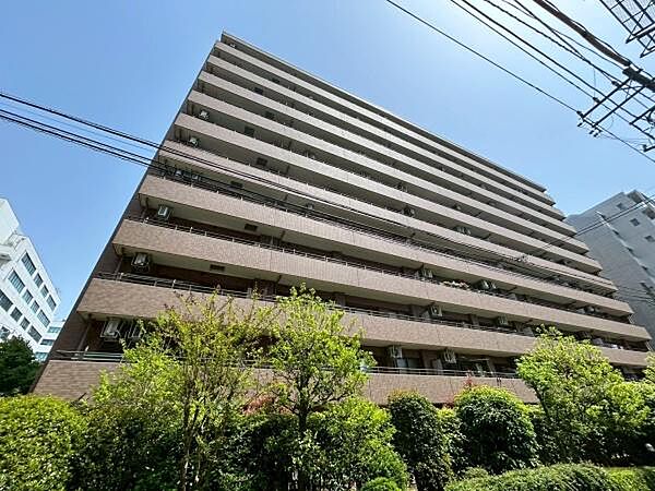 敷地内の豊かな植栽と調和した、都市にいながらも心地よさを感じられる住環境です。すっきりと整えられたバルコニーや共用部から、管理体制の良さが伺えます。