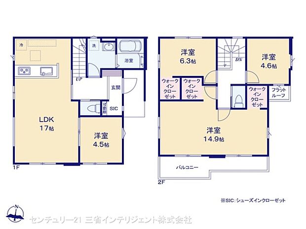 各部屋がゆったりとした設計になっており使い勝手の良い間取りです。収納スペースが豊富で整理整頓しやすい構成です。浴室や洗面室も近く動線が考えられています。LDKは広々としていて快適に過ごせます。