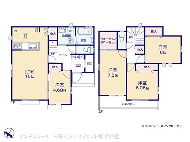 1階と2階に居室が配置されており用途に合わせて使い分けが可能です。ウォークインクローゼットや物入が複数設けられているため収納力にも配慮されています。バルコニー付きで開放感も感じられる設計です。