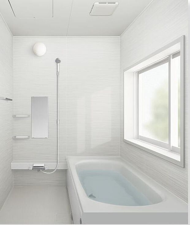 環境にも家計にもやさしいバスルーム。浴槽はスマートラインバスを採用。ゆったりと包み込まれるような安心感と全身浴のくつろぎ感はそのままに、大幅な節水を実現。お掃除簡単な排水口も嬉しいポイントです。
