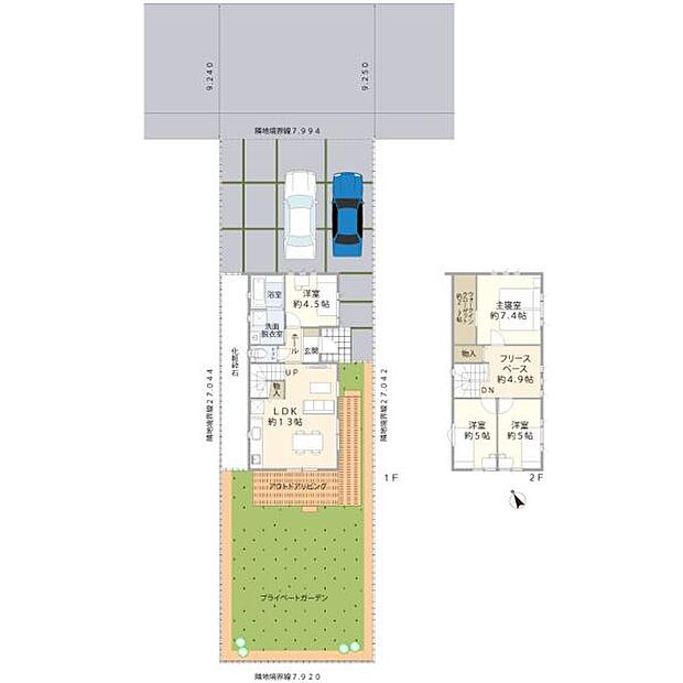ご要望の多い4LDKタイプの間取りです。1Fの洋室は、家事室にも来客にも使える「あると便利」なお部屋です♪