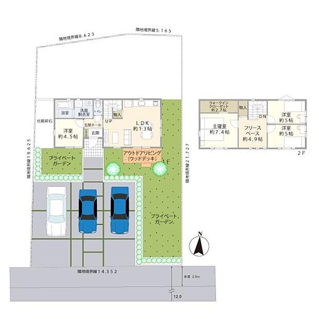 ご要望の多い4LDKタイプの間取りです。1Fの洋室は、家事室にも来客にも使える「あると便利」なお部屋です♪