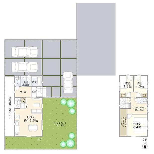 LDKは15.5帖で家族の距離感がちょうどいい広さ!各所に収納を設け、過ごしやすい間取りです◎