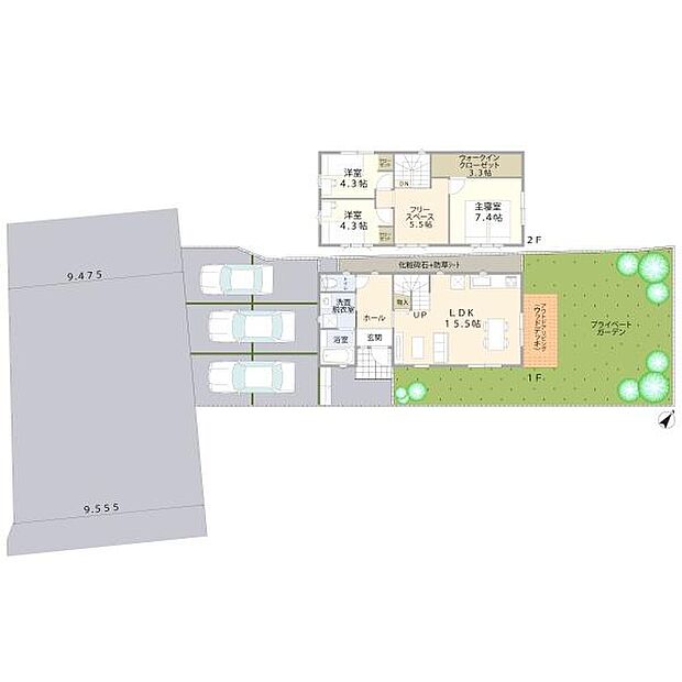 LDKは15.5帖で家族の距離感がちょうどいい広さ!各所に収納を設け、過ごしやすい間取りです◎
