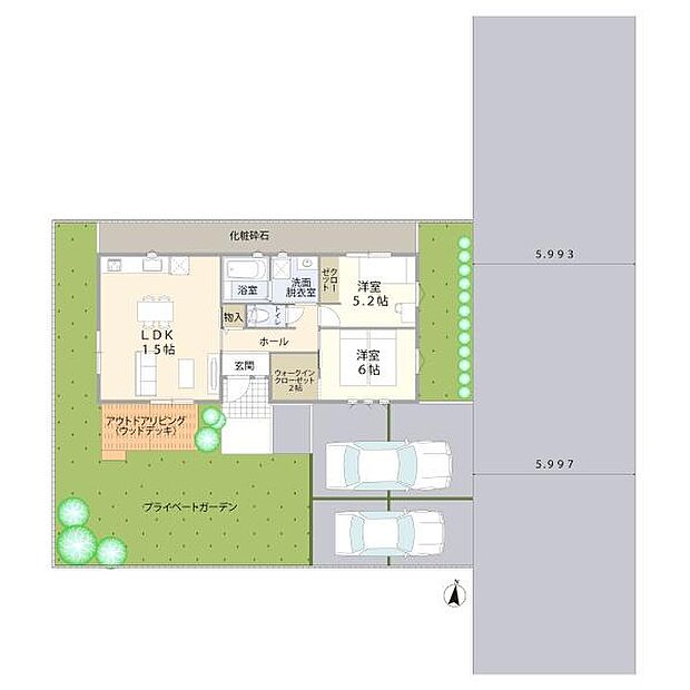 ご要望の多い平屋の間取り。お庭スペースもゆったり確保!