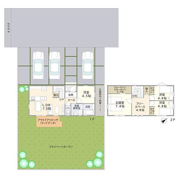 ご要望の多い4LDKタイプの間取りです。1Fの洋室は、家事室にも来客にも使える「あると便利」なお部屋です♪