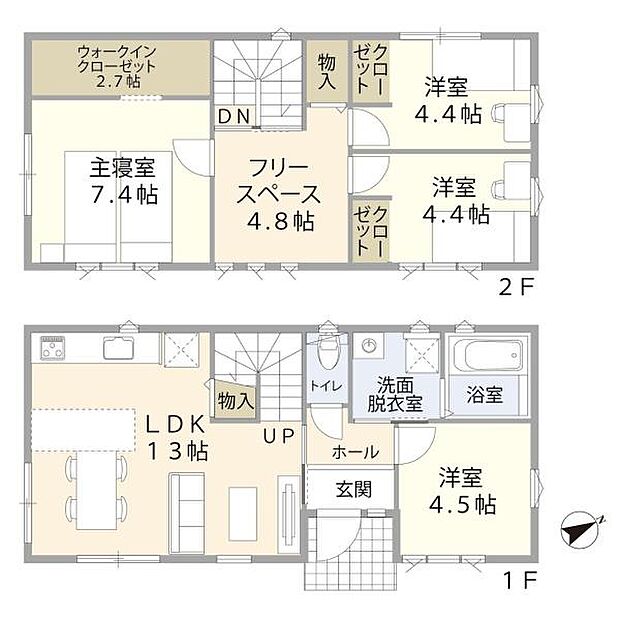 ご要望の多い4LDKタイプの間取り。1Fの洋室は、家事室にも来客にも使える「あると便利」なお部屋です♪