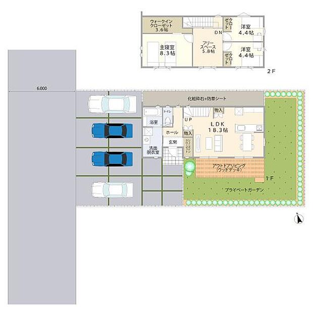 LDKは広々18帖以上!シューズクローゼットやウォークインクローゼットなど収納がたっぷりある間取りです。
