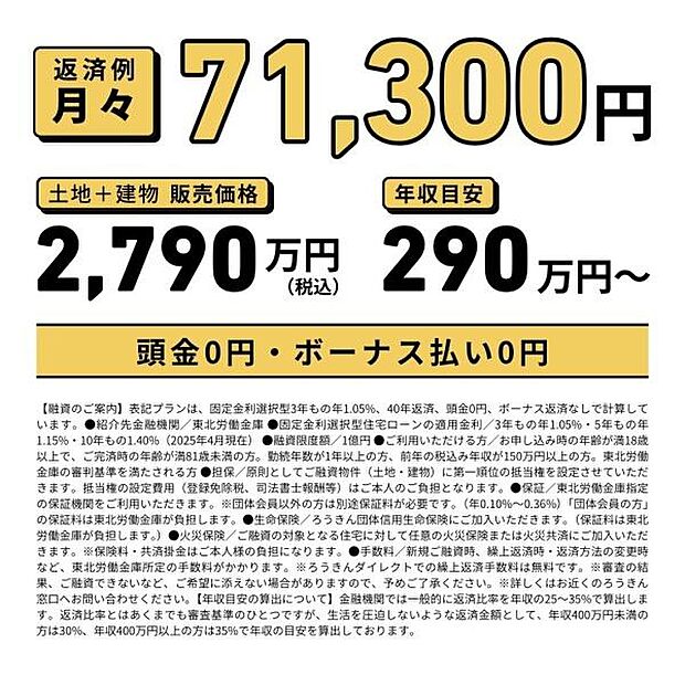 月々のお支払金額の目安はこちらです。頭金0円・ボーナス払い0円！