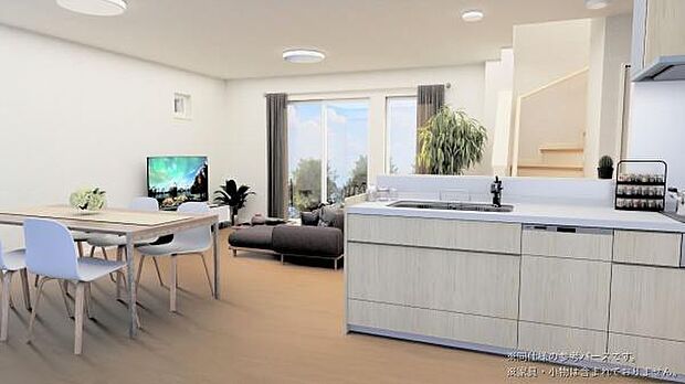 家族とのコミュニケーションがとりやすい、対面キッチンを採用!※同仕様の参考画像です。家具・小物は含まれておりません