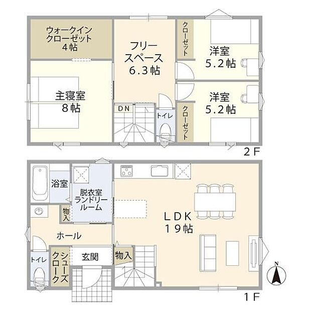 LDKは広々19帖！家族の距離感がちょうどいい広さ！過ごしやすい間取りです◎洗面脱衣室が広い◎トイレ2か所◎