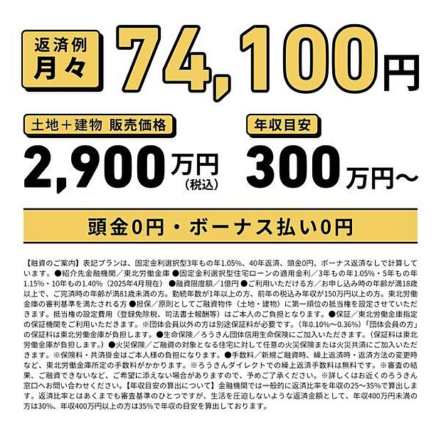 月々のお支払金額の目安はこちらです。頭金0円・ボーナス払い0円!