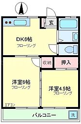 コーポ三光 2階2DKの間取り