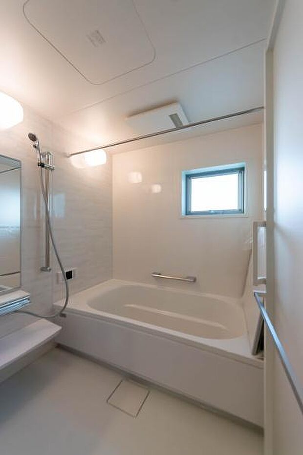 落ち着いた色彩のパネルが、一日の疲れを優しく解きほぐします。広々とした浴槽で、家族の安らぎを育む贅沢なバスタイムを。