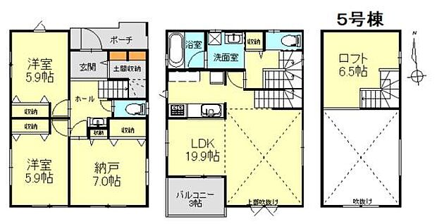 ご家族とのコミュニケーションがとりやすいリビングイン階段・対面式キッチン◎開放的な吹き抜け天井のリビング◎使い勝手の良い土間収納◎全居室収納完備で住空間スッキリ◎カースペース2台分あり◎