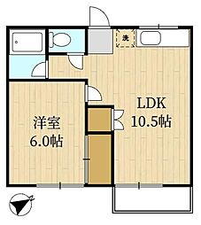 リバーサイドハイツA 1LDKの間取図画像
