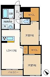 サニーガーデン 3階2LDKの間取り