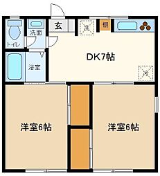 エステートピア一丁目A棟 2DKの間取図画像