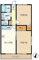 シティハイム柏 2DKの間取図画像