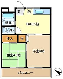 平川ハイツ 2DKの間取図画像