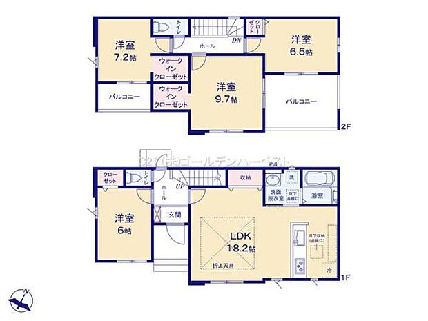 広々としたLDKは18.2帖あり家族との時間を楽しめる空間です。各部屋はゆったりとしたスペースでプライバシーを確保できます。ウォークインクローゼットが2カ所に設置され収納力も魅力的です。