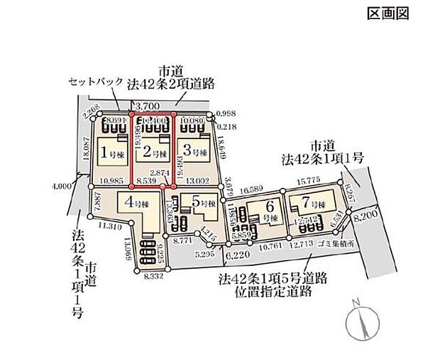 全区画が整形でそれぞれ独立した使いやすい形状です。周辺道路へのアクセスも容易で利便性が感じられます。各区画の面積や接道部分が明確に表示されており選択肢が広がります。