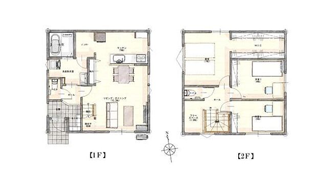 2階建てのゆとりある間取りが特徴です。LDKは広々とした空間で家族の暮らしに対応しています。水回りは1階にまとめられており家事動線がコンパクトです。
