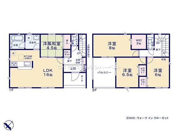 1階と2階にそれぞれゆとりのある居室が配置されています。リビング隣接の洋風和室は多目的に利用できます。2階にはウォークインクローゼット付きの洋室もあり収納が充実しています。