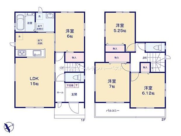 明るいリビングダイニングキッチンがゆとりある空間を演出しています。各部屋に収納スペースが備わっています。バルコニー付きで採光に配慮されています。使いやすい間取りが特徴です。