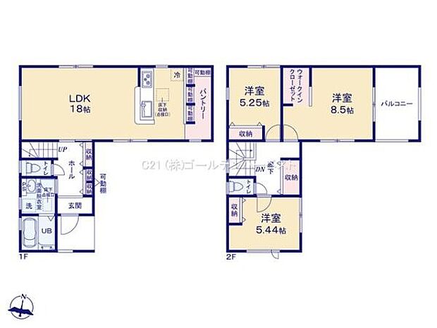 LDKが18帖と広々とした空間が特徴です。2階には洋室が3部屋あり収納スペースも豊富です。ウォークインクローゼットが設置されスッキリとした住まいをサポートします。