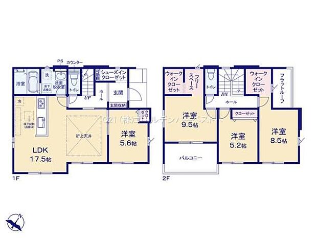 広々とした17.5帖のLDKが魅力です。各部屋に収納スペースが備えられ使い勝手の良い間取りです。2階にはバルコニーもあり暮らしに便利な空間設計です。ウォークインクローゼットなど収納も充実しています。