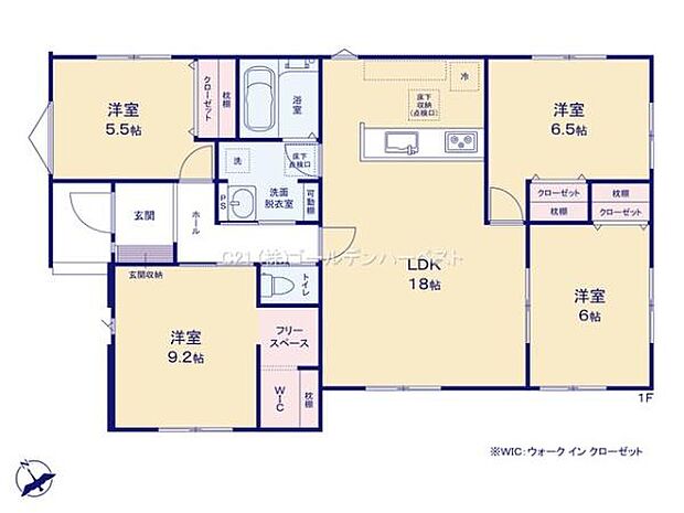 複数の洋室がありそれぞれに収納スペースが備わっています。18帖のLDKが広々とした空間を演出しています。ウォークインクローゼットやフリースペースもあり便利な設計です。