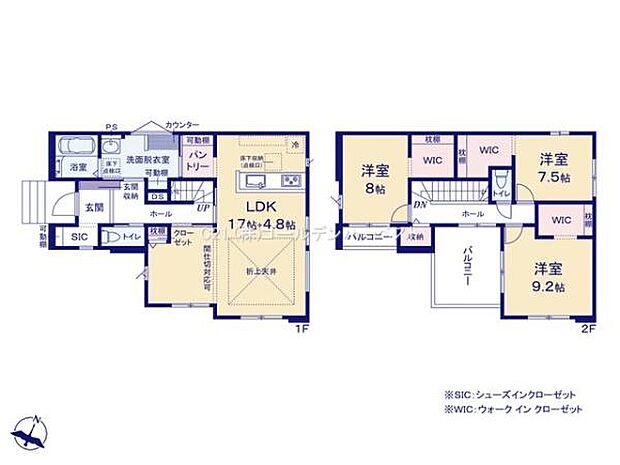 ゆとりのあるLDKを中心とした使いやすい間取りです。各居室にはウォークインクローゼットが設けられており収納力に優れています。水回りが集約されており家事動線がシンプルです。