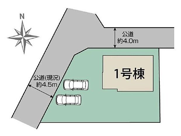 角地に位置し開放感を感じられる配置です。前面道路の幅も余裕があり車の出入りがしやすい区画となっています。敷地にゆとりがあり駐車もしやすいレイアウトです。