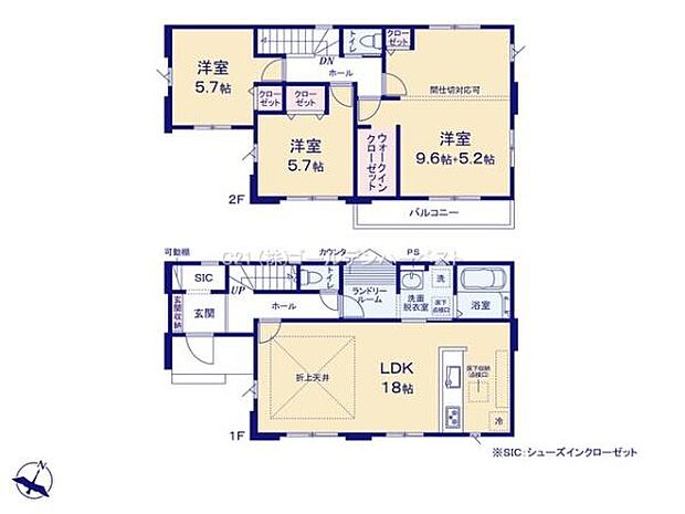 各居室に収納スペースが設けられておりすっきりとした空間を保てます。LDKは18帖の広さがあり開放感があります。ウォークインクローゼットやシューズインクロークなどの収納も充実しています。