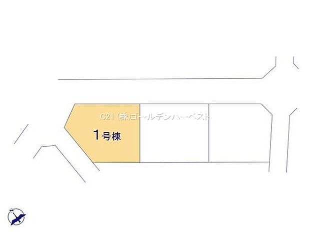 1号棟は角地に位置しており道路に面した開放感が特徴です。区画の形状もすっきりとしておりさまざまな用途に適しています。道路へのアクセスもしやすい区画設計となっています。