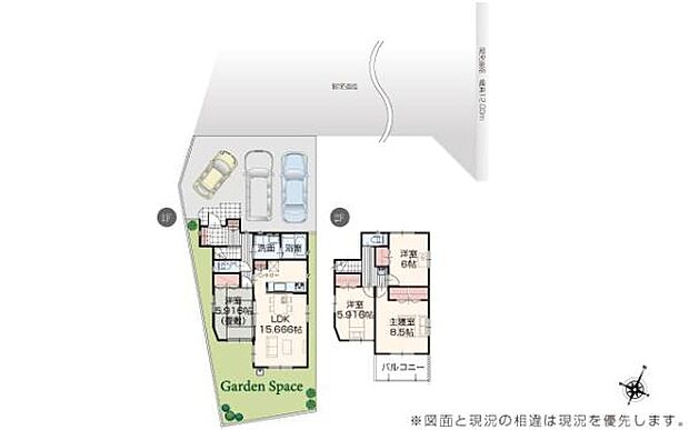 効率的に配置された間取りで各部屋へのアクセスもスムーズです。リビングダイニングは広めに設計され快適な空間を実現しています。バルコニーや専用のガーデンスペースもあり屋外スペースが充実しています。