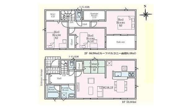 全室が独立したレイアウトでプライバシーを確保しやすい間取りです。収納スペースも充実しており使いやすい配置が特徴です。階段を中心とした構造で動線が整っており2階にはバルコニーも備えています。