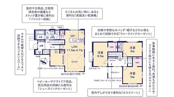 収納スペースが充実しておりさまざまな荷物をすっきり整理できます。ウォークインクローゼットやシューズインクロークもあり生活動線が工夫されています。