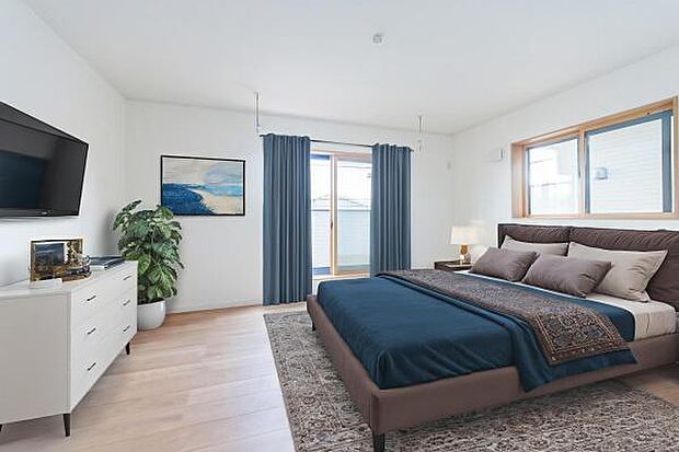 「Bed Room」落ち着いた色合い、シンプルなデザイン。寝室として大事なお部屋です。（本画像はCGにて家具を配置しております。実際に家具はおかれておりません。）