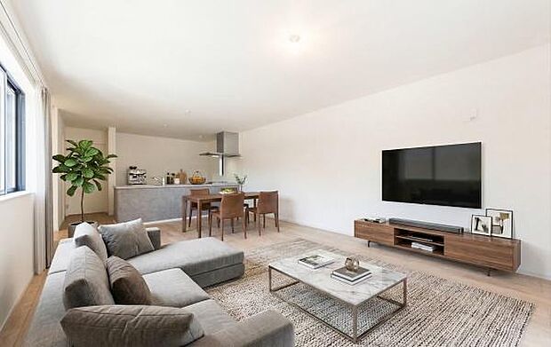 「上質な空間を」開放感と日当たりの良さに恵まれたリビング空間。(本画像はCGにて家具を配置しております。実際に家具はおかれておりません。)