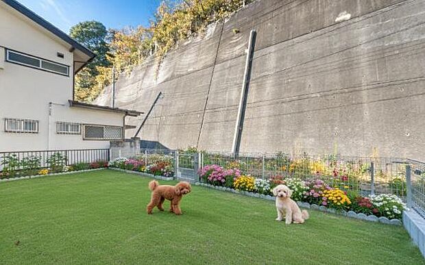 「広々お庭スペース」憧れのガーデンライフ、ドッグランが可能な広々開放的なガーデン付き。(画像の植栽、芝生やペットはCGによるイメージ画像です。実際にはございません)