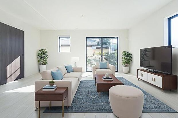 「上質な空間を」開放感と日当たりの良さに恵まれたリビング空間。(本画像はCGにて家具を配置しております。実際に家具はおかれておりません。)