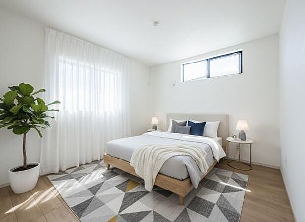 「Bed Room」落ち着いた色合い、シンプルなデザイン。寝室として大事なお部屋です。（本画像はCGにて家具を配置しております。実際に家具はおかれておりません。）