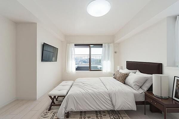 「Bed Room」落ち着いた色合い、シンプルなデザイン。寝室として大事なお部屋です。（本画像はCGにて家具を配置しております。実際に家具はおかれておりません。）
